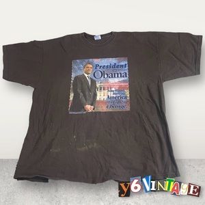 (❌SOLD ON DEPOP) Brown Gildan Softsyle President  Obama Tee Shirt